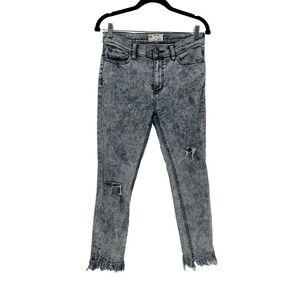 Free People Women's Acid Wash Distressed Frayed Jeans Ankle Hem 27 Blue stretch